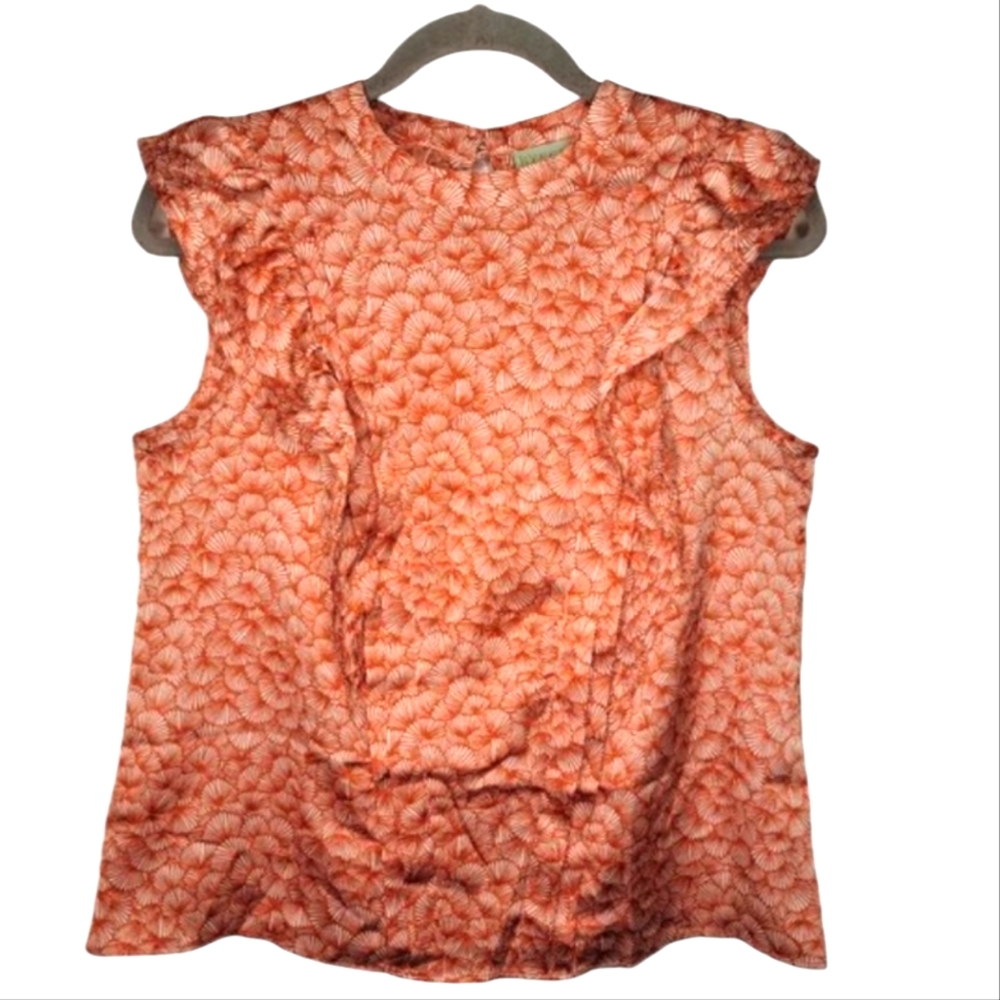 NEW Ryegrass Red Patterned Sleeveless Ruffle Blouse Size Medium